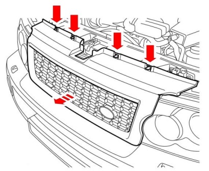 the scheme of fastening of the grille Land Rover Range Rover Sport